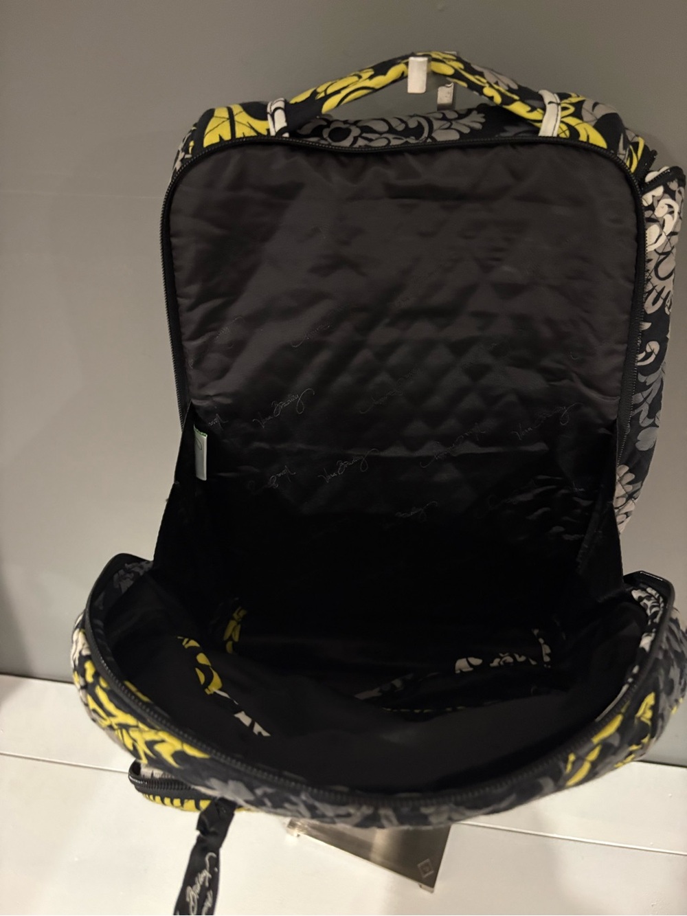 Vera Bradley Quilted Floral Backpack in Yellow, Gray & Black - Picture 3 of 5